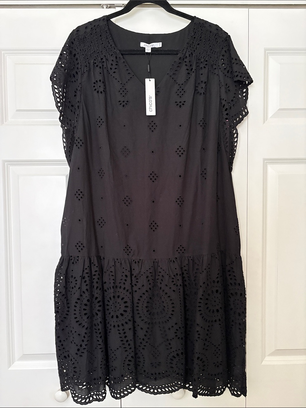 Chico's Black Cotton Eyelet Tunic Dress
